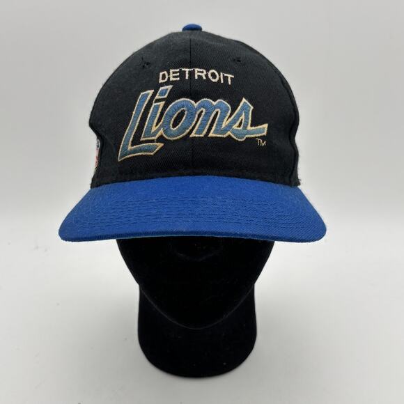 Vintage Sports Specialties Detroit Lions Script Snapback NFL Black Wool - Picture 1 of 11